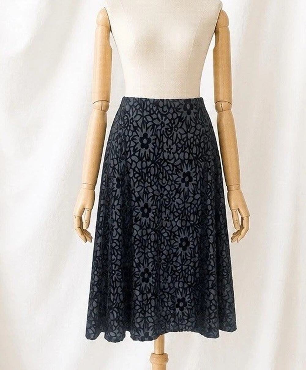 Women Black Velvet Burnout Knee Length Skirt by Espresso NWT Size M Goth